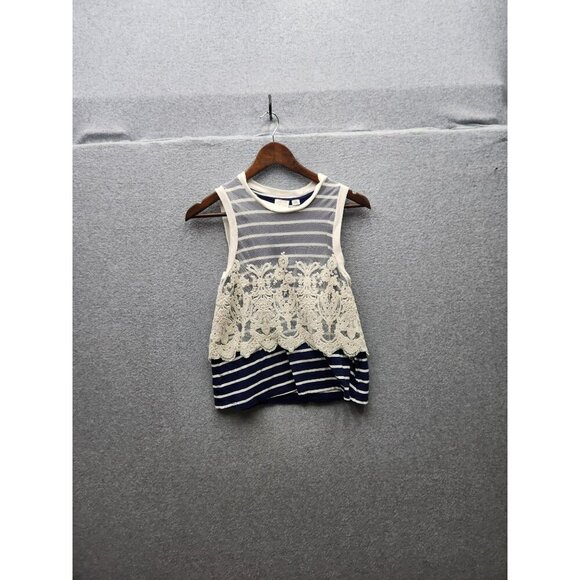 Anthropology Striped Lace Overlay Sleeveless Top Xsmall - Picture 1 of 4